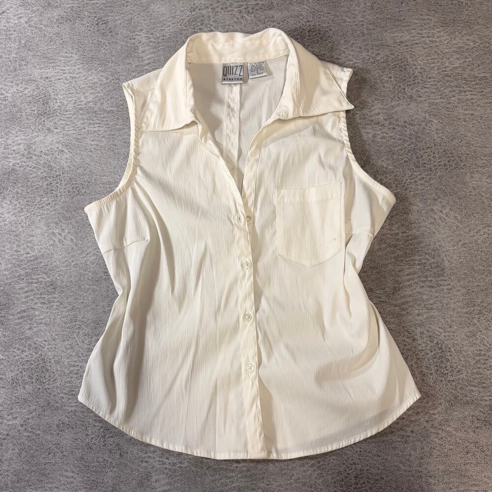 Classic White Sleeveless Button Up Blouse